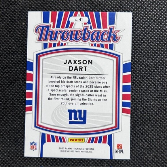Jaxson Dart 2025 Panini Donruss Rated Rookie Throwback #41 New York Giants RC - Picture 2 of 2